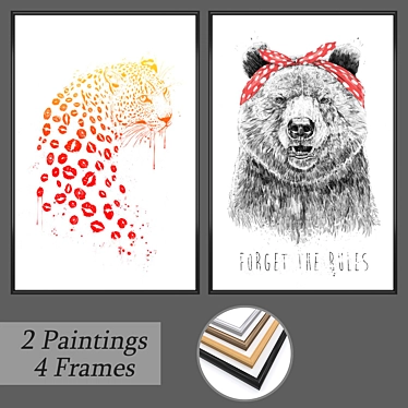 Versatile Wall Art Set with 2 Paintings & 4 Frame Options 3D model image 1 