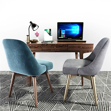 Retro-Chic Office Chair & Desk 3D model image 1 