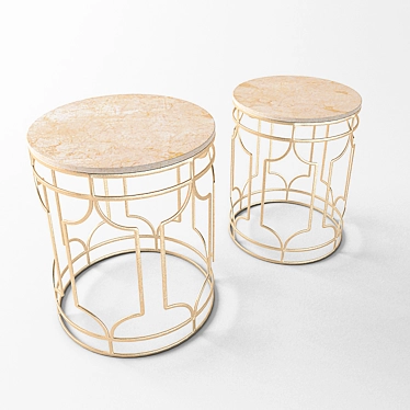 Elegant Marble Coffee Tables with Gold Frame 3D model image 1 