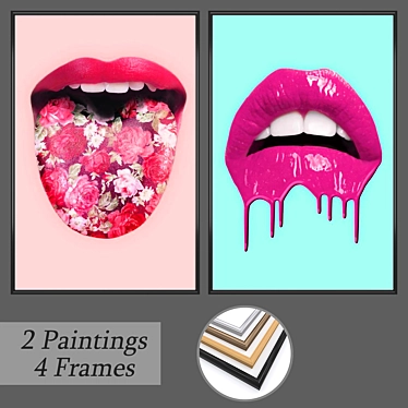 Versatile Set of Wall Paintings with Frames 3D model image 1 