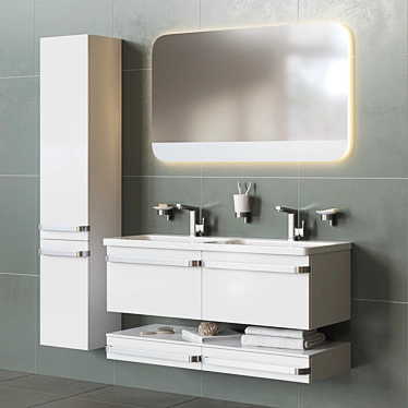 Modern Wood Vanity Unit with Drawers - Tonic II 3D model image 1 