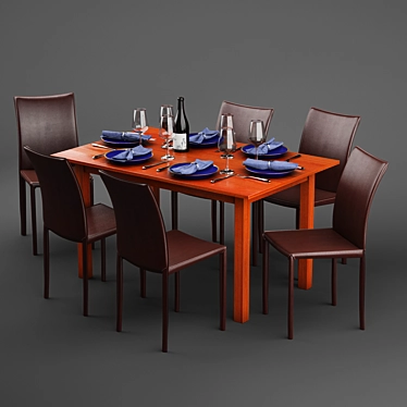 Nordic Teak Dining Set 3D model image 1 