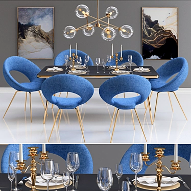 Elegant Dining Set with Chandelier 3D model image 1 