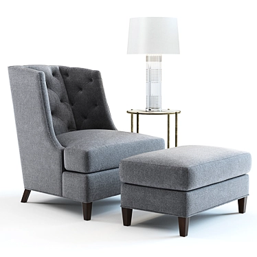 Modern Wing Chair Set with Ottoman, Occasional Table, and Glass Table Lamp 3D model image 1 