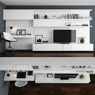 Modern TV Stand Set with Workspace 3D model image 1 