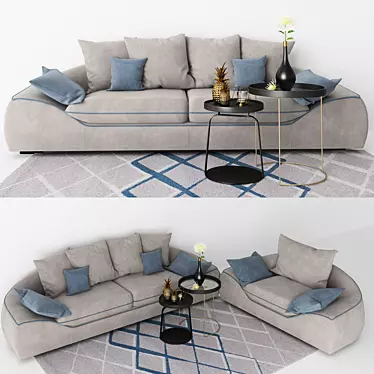 Beige Couch with Blue Trim 3D model image 1 