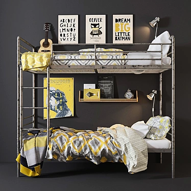 Resto-Hard Industrial Steel Twin-Over-Twin Bunk Bed 3D model image 1 