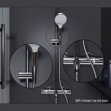 Aruna Shower Set: Tray, Glass, Pipe & Accessories 3D model image 1 