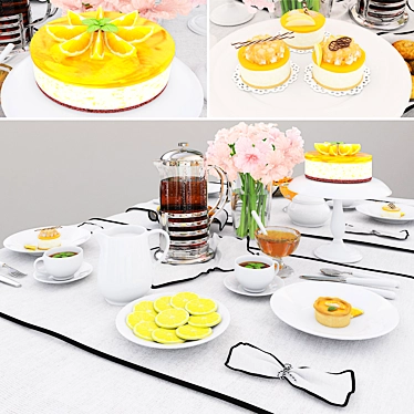 Elegant Orange Cake Tableware 3D model image 1 
