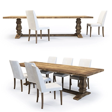 Classic Dining Set: Table & Chair 3D model image 1 