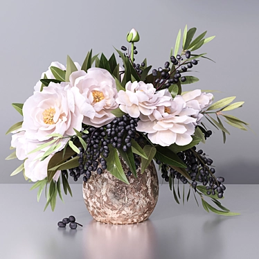 Elegant Peony Blossom Vase 3D model image 1 