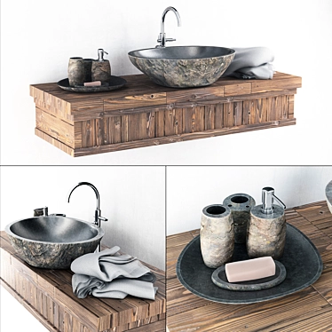 Stone Wood Washbasin Table 3D model image 1 