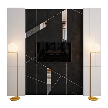 Stone & Mirror Wall Panel: Unique Decor for Your Space 3D model image 1 