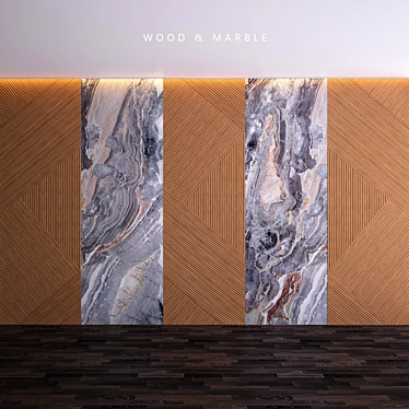 Wood & Marble Wall Panel - 5x3m 3D model image 1 