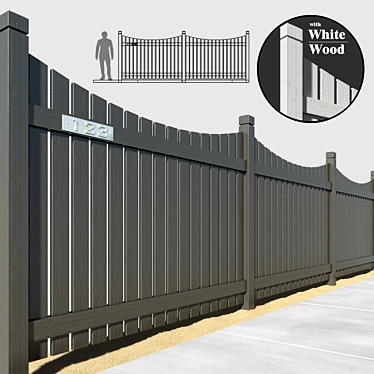 Sleek Black Fence with Optional White Wood 3D model image 1 