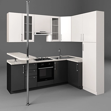 Modern Kitchen Set with Bar Counter 3D model image 1 