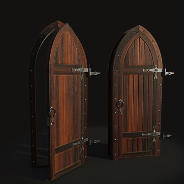 Medieval-Style Wooden Door 3D model image 1 