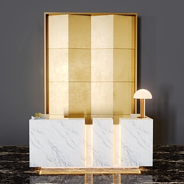 Designer Reception Desk: Eichholtz Antique Brass & White Glass 3D model image 1 