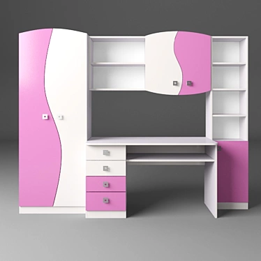 2400mm Laminate Nursery Wall Unit 3D model image 1 