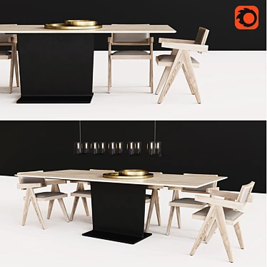 Industrial Dining Set: I-Beam Table and Jakob Chairs 3D model image 1 