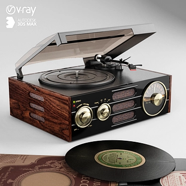 Vintage Wooden Gramophone 3D model image 1 