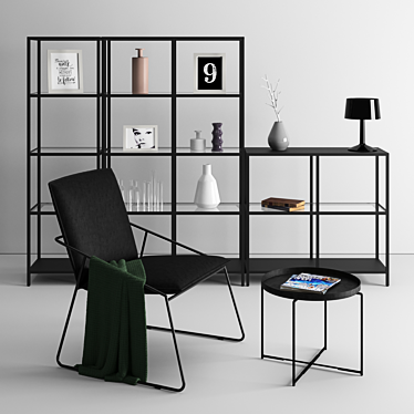 Ikea wire base chair & shelf set 3D model image 1 