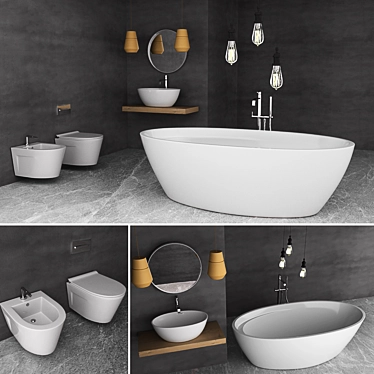 Wave Ceramic Bathroom Set & 3D Panel 3D model image 1 
