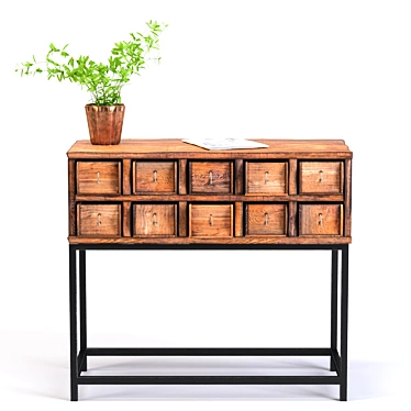 Ethnic Design Console with Cord Drawers 3D model image 1 