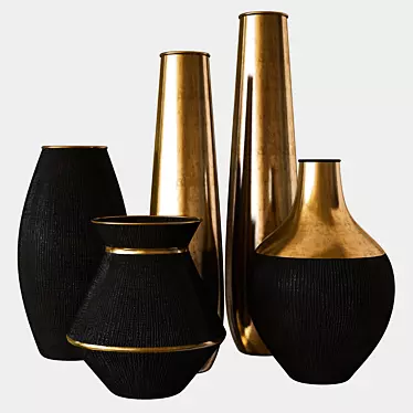 Elegant 3D Ceramic & Metal Vases 3D model image 1 