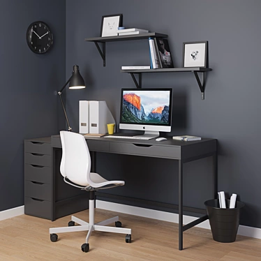 IKEA Office Set: Desk, Shelves, Chair, Lamp, and more 3D model image 1 