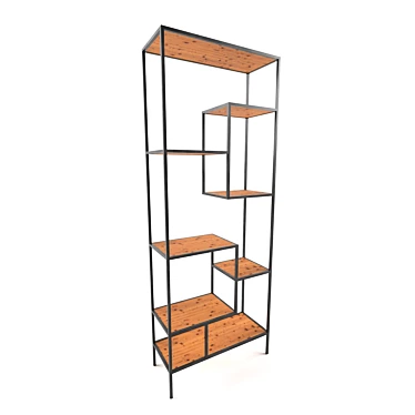 Metal Frame Wood Shelf Rack 3D model image 1 