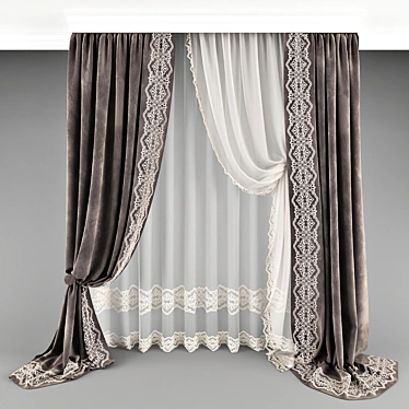 Graceful Lace Curtain 3D model image 1 