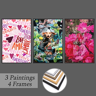 Gallery Set: 3 Paintings, 4 Frame Options 3D model image 1 