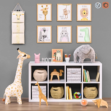 Kids Room Set: Shelf, Toys, Accessories 3D model image 1 