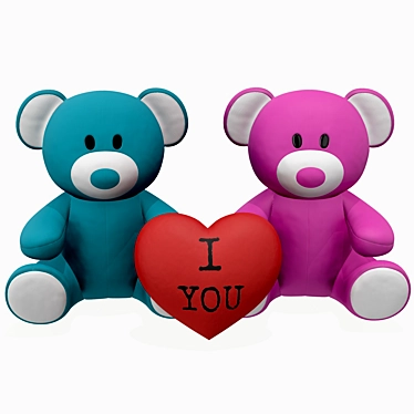 Cuddly Twin Teddy Bears with Heart 3D model image 1 