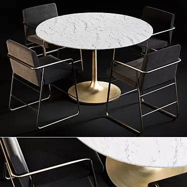 Modern Dining Set: Nero Table & Rouka Chairs 3D model image 1 