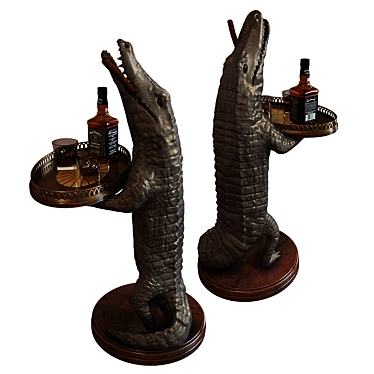 Vintage Alligator Sculpture with Marquetry Tray 3D model image 1 