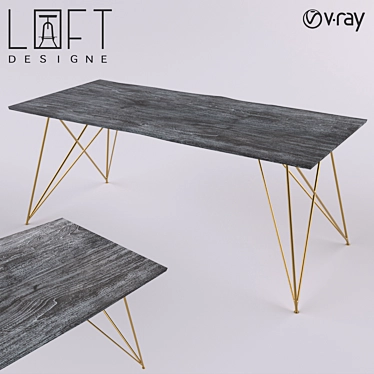 LoftDesigne 6200: Stylish Wood and Metal Dining Table 3D model image 1 