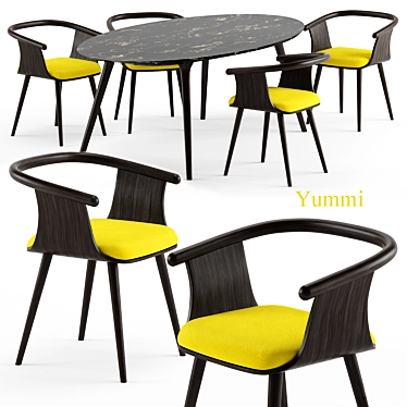 Contemporary Yuumi Chair and Ademar Table - Bross Italy 3D model image 1 