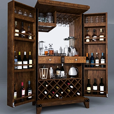 Rustic Hardwood Wine Cabinet 3D model image 1 