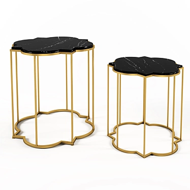 Moroccan Chic Gold & Marble Side Tables 3D model image 1 