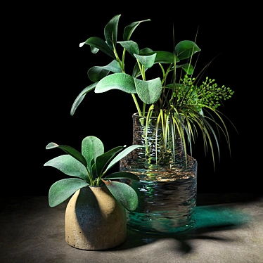 Lush Greenery Trio in Modern Vases 3D model image 1 