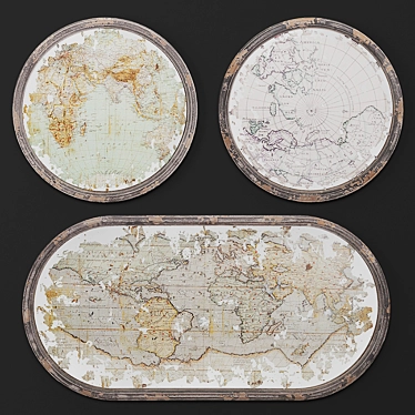 Mirrored Map Wall Decor - Set of 3 3D model image 1 