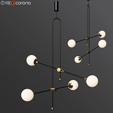 Brass Glass Chandelier: Modern, Minimalist Pendant Lamp 3D model image 1 