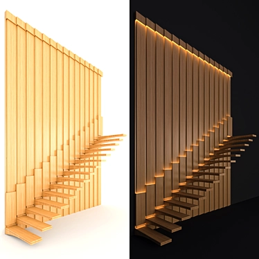 Wooden Stair with Illumination  Elegant and Bright 3D model image 1 