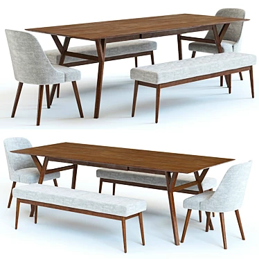 West Elm Mid Century Table Set 3D model image 1 