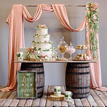 Rustic Sweet Table for Wedding 3D model image 1 