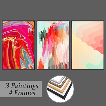 Wall Art Set No 737: 3 Paintings, 4 Frame Options 3D model image 1 