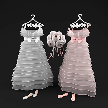 Elegant White and Pink Wedding Ensemble 3D model image 1 