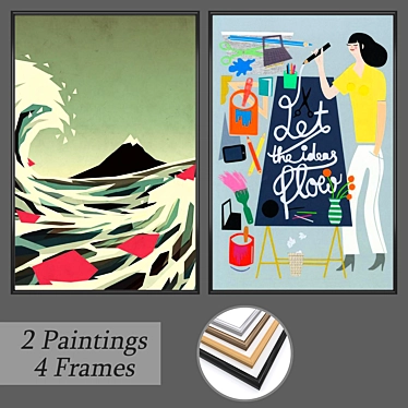 Versatile Wall Art Set with 2 Paintings & 4 Frame Options 3D model image 1 